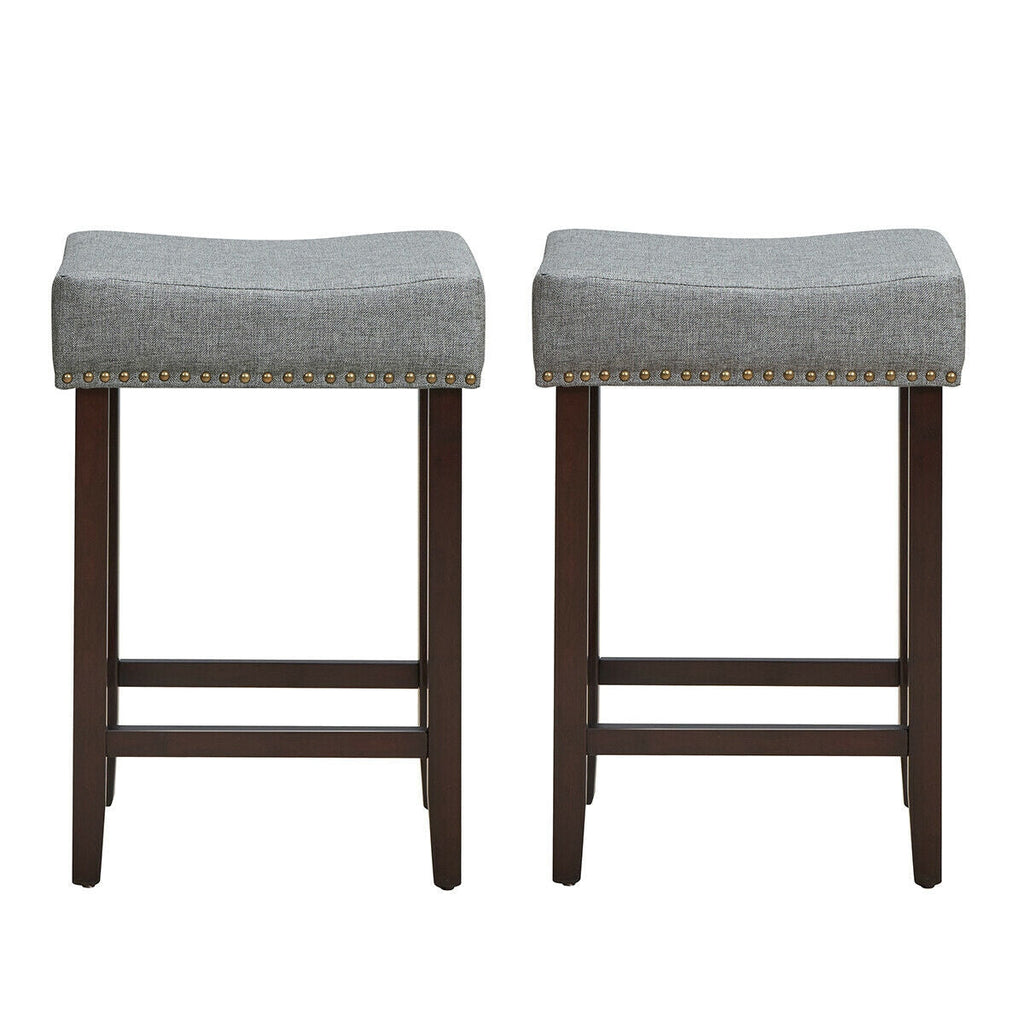 Set of 2 Nailhead Saddle Bar Stools 24 Inch Height