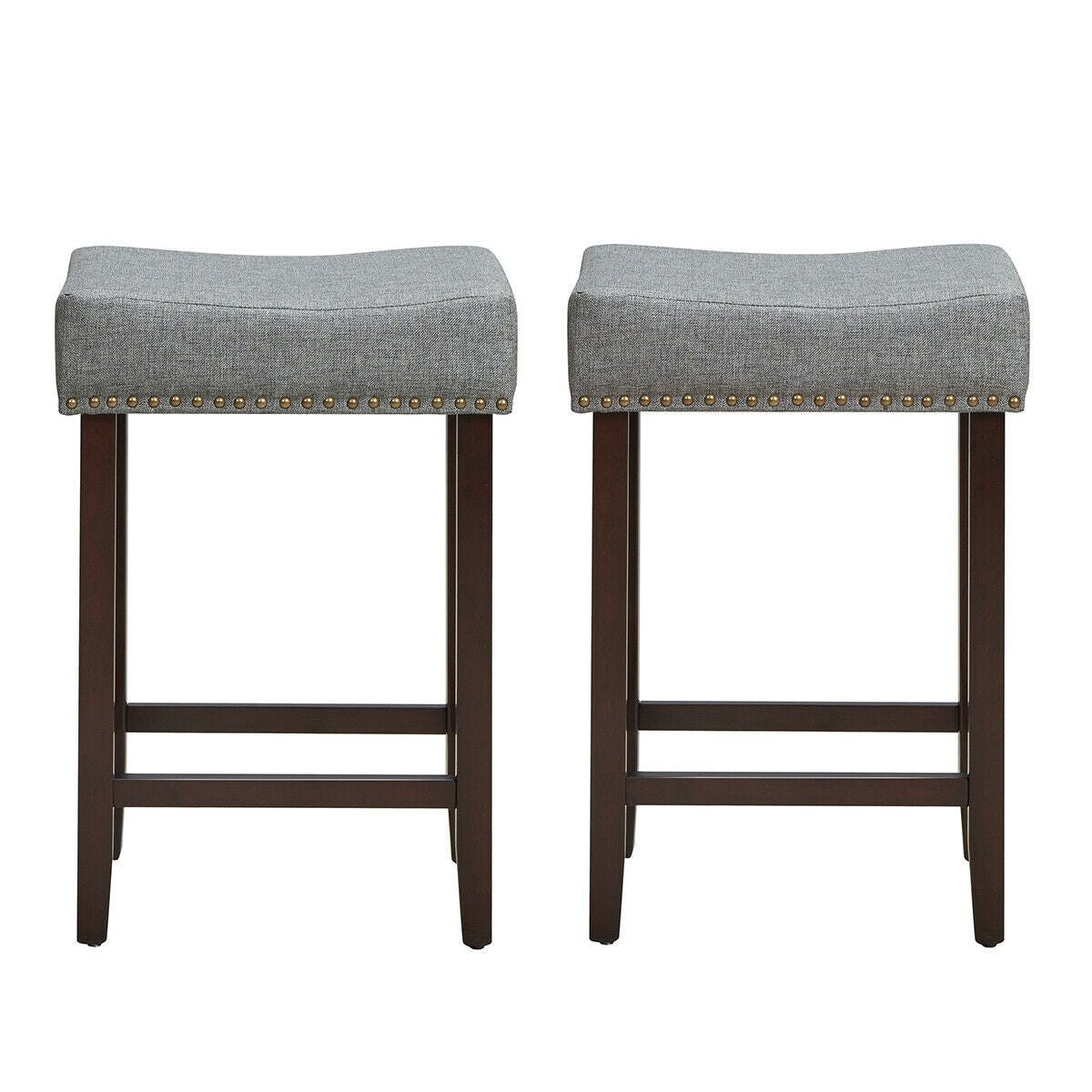 Set of 2 Nailhead Saddle Bar Stools 24 Inch Height