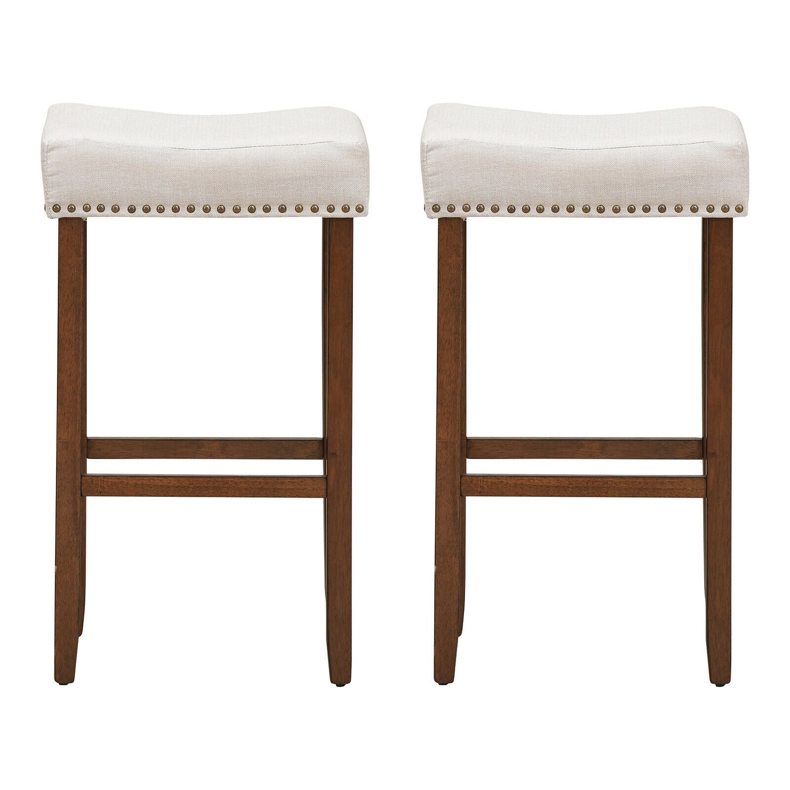 Set of 2 Nailhead Saddle Bar Stools 29 Inch Height
