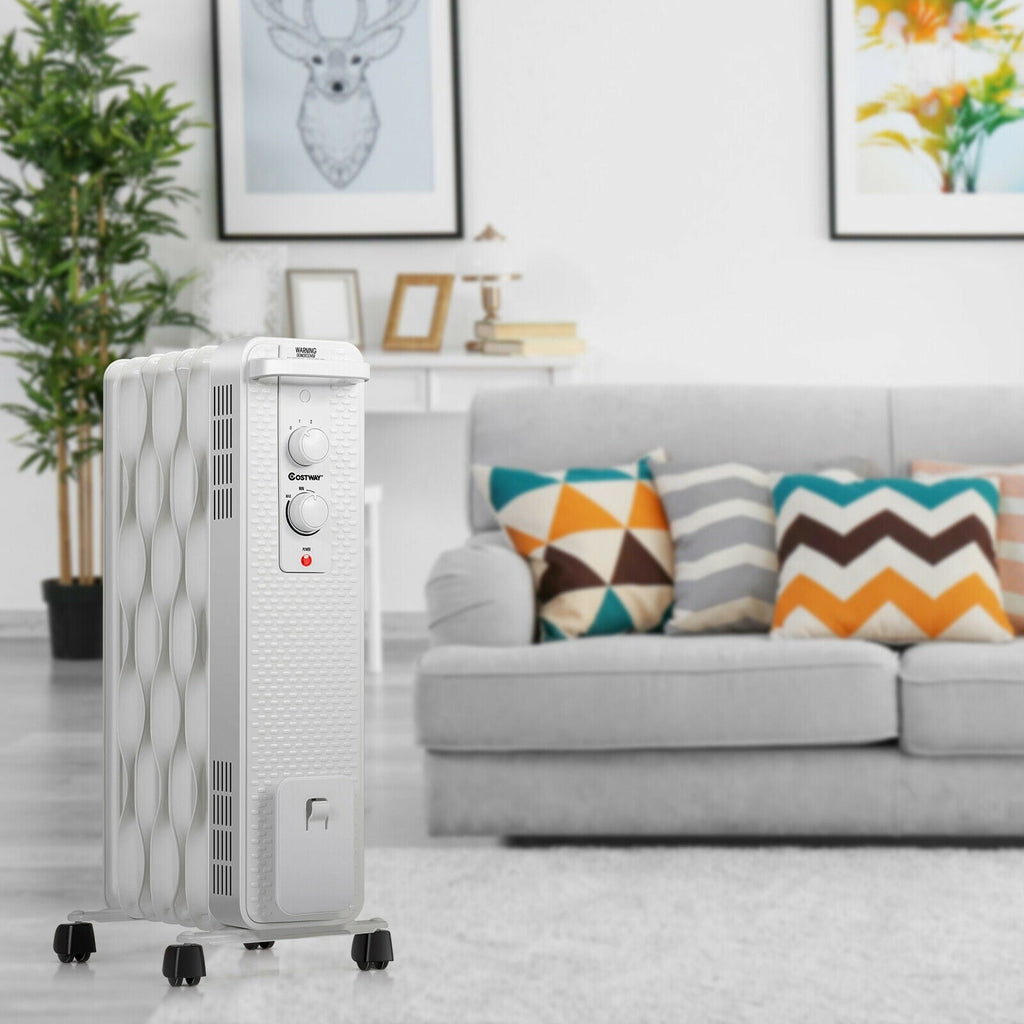 1500 W Oil-Filled Heater Portable Radiator Space Heater with Adjustable Thermostat