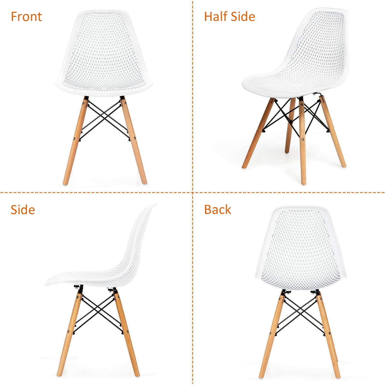 4 Pieces Modern Plastic Hollow Chair Set with Wood Leg