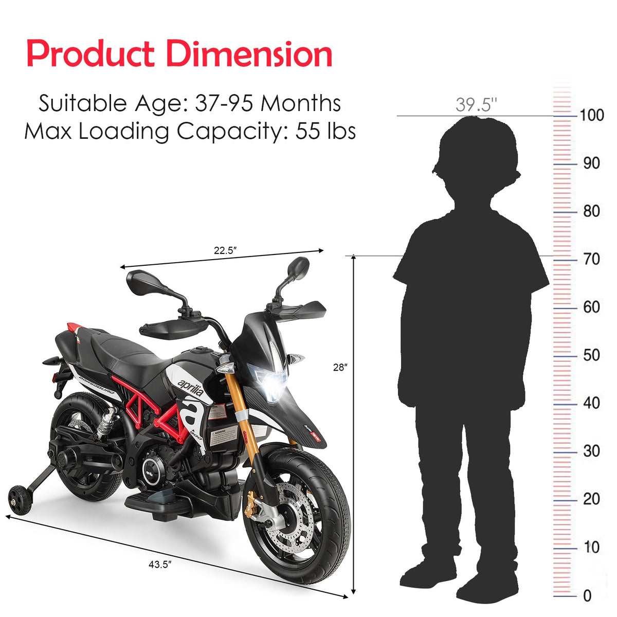 12V Kids Ride-On Motorcycle Aprilia Licensed with Sounds and Music