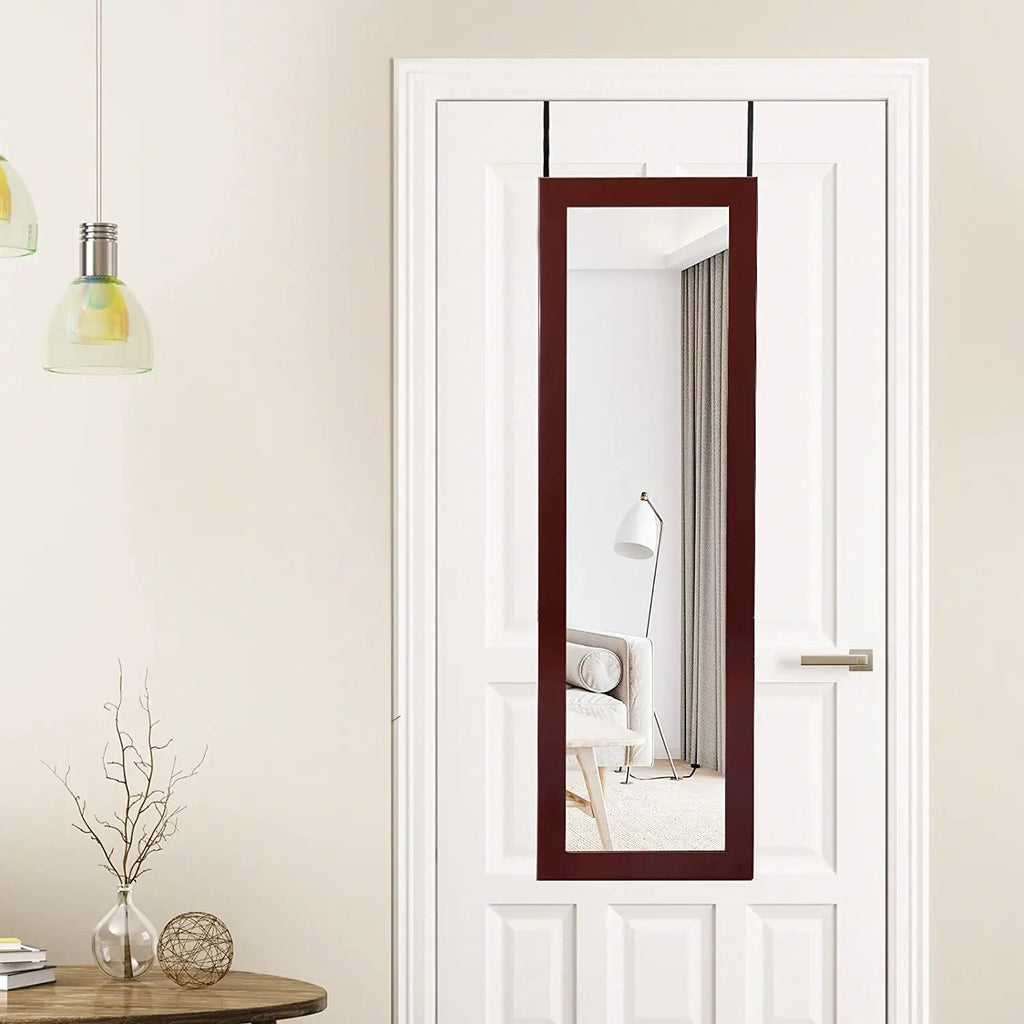 Lockable Wall Door Mounted Mirror Jewelry Cabinet w/LED Lights