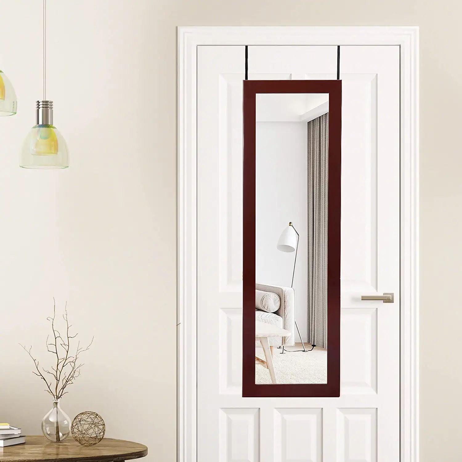 Lockable Wall Door Mounted Mirror Jewelry Cabinet w/LED Lights