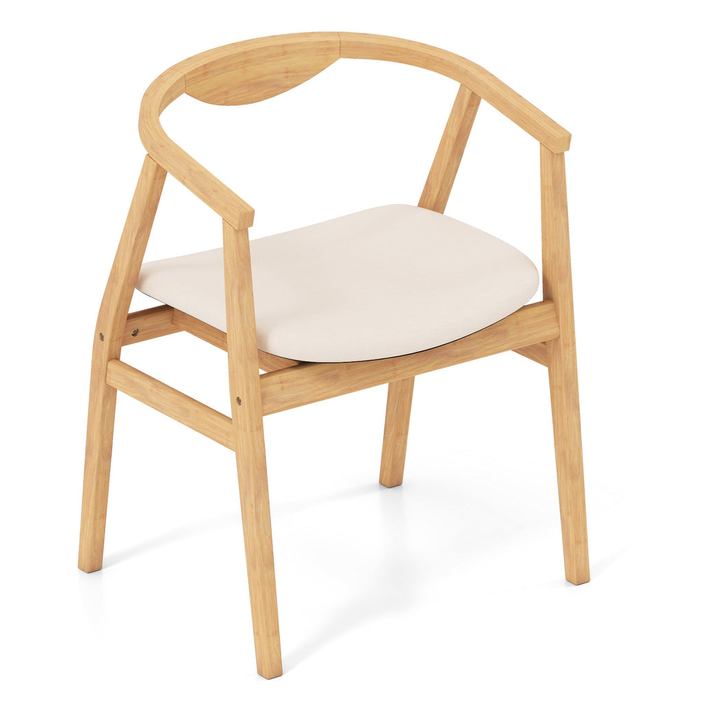 Bamboo Accent Chair with Armrest and Curved Backrest-Natural