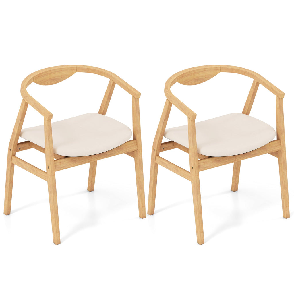 Bamboo Accent Chair with Armrest and Curved Backrest-Natural