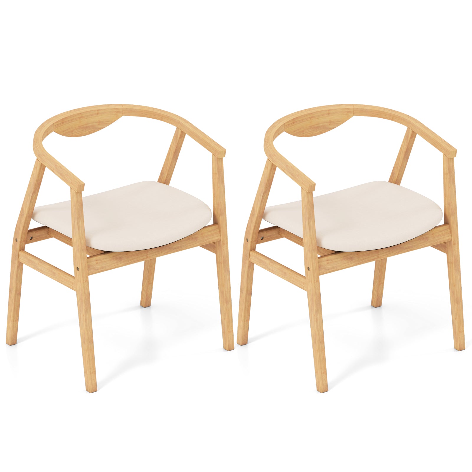 Bamboo Accent Chair with Armrest and Curved Backrest-Natural