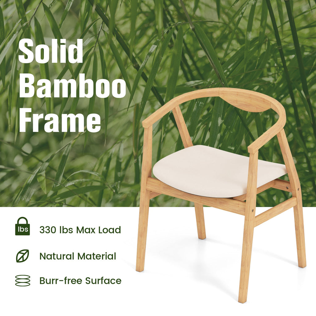 Bamboo Accent Chair with Armrest and Curved Backrest-Natural
