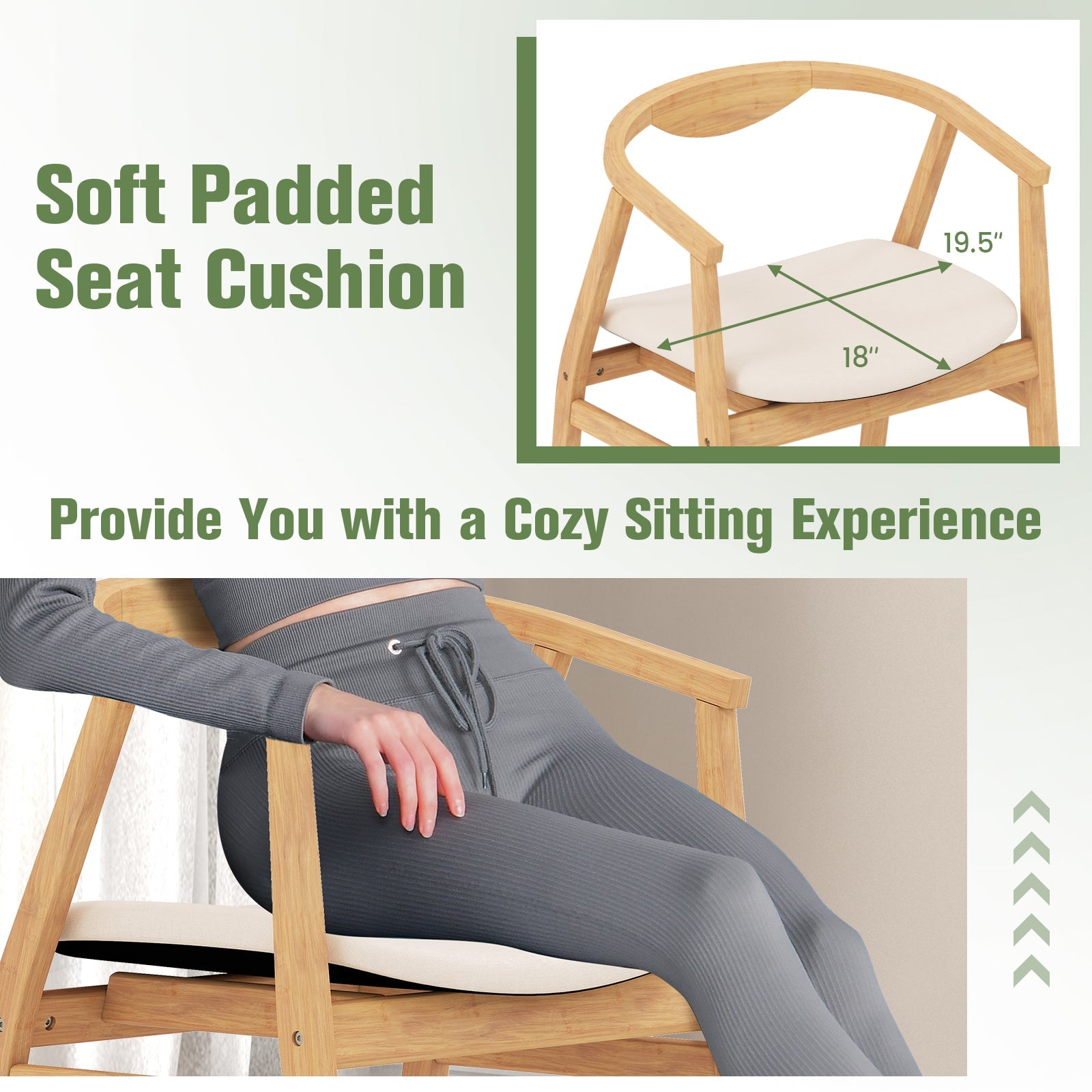 Bamboo Accent Chair with Armrest and Curved Backrest-Natural