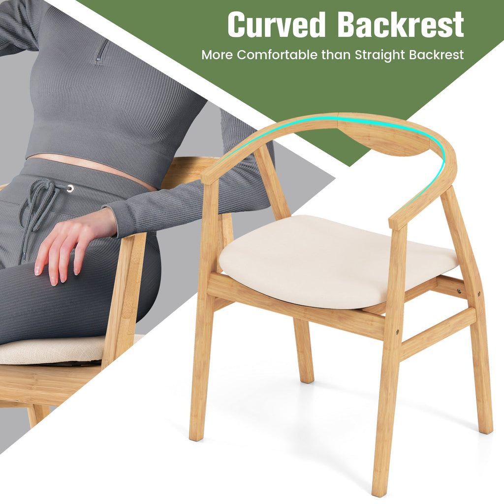 Bamboo Accent Chair with Armrest and Curved Backrest-Natural