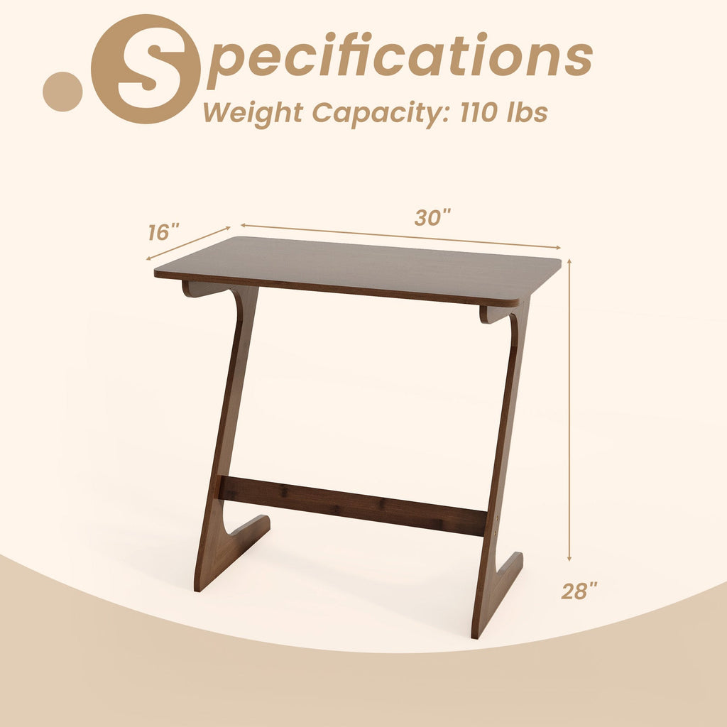 Bamboo Z-Shaped Spacious Sofa Side Table with Space-Saving Tabletop