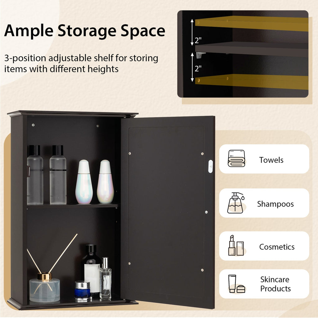 Bathroom Wall Cabinet with Single Mirror Door