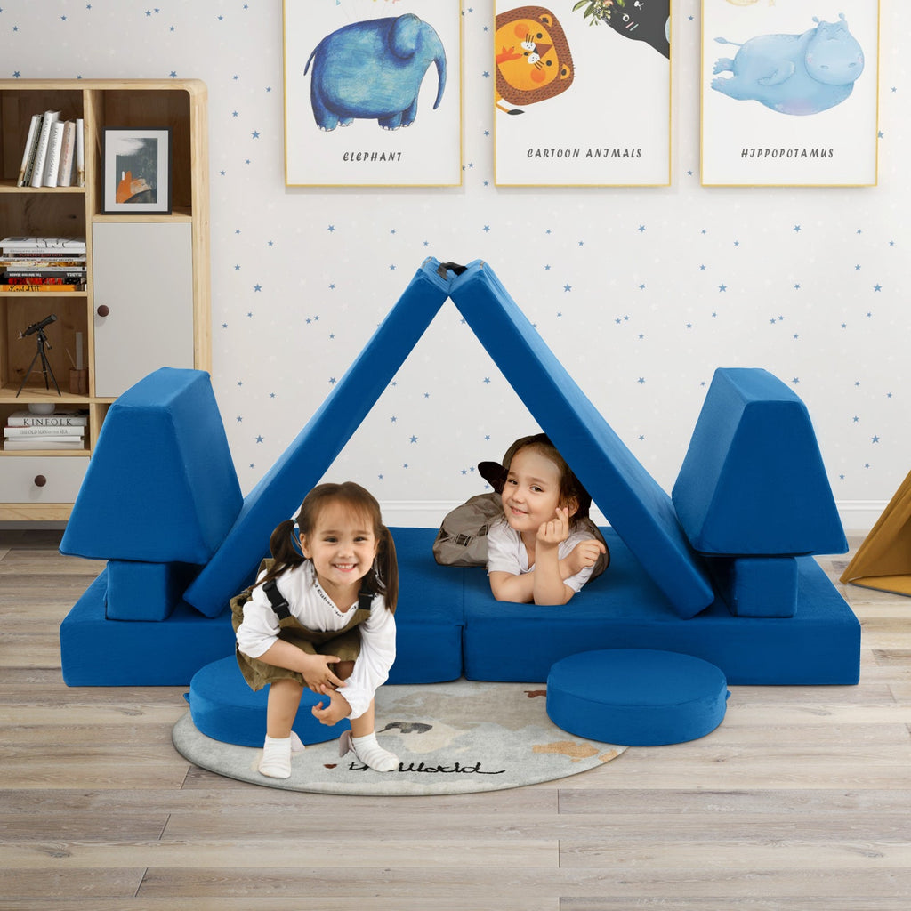 10-Piece Kids Play Couch Sofa with Portable Handle