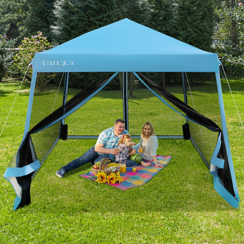 10 x 10 Feet Pop Up Canopy with with Mesh Sidewalls and Roller Bag