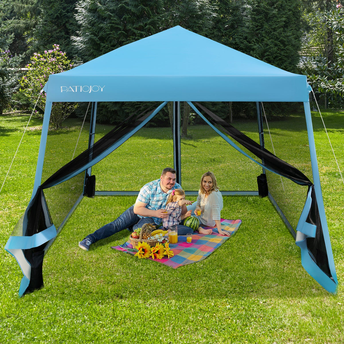 10 x 10 Feet Pop Up Canopy with with Mesh Sidewalls and Roller Bag
