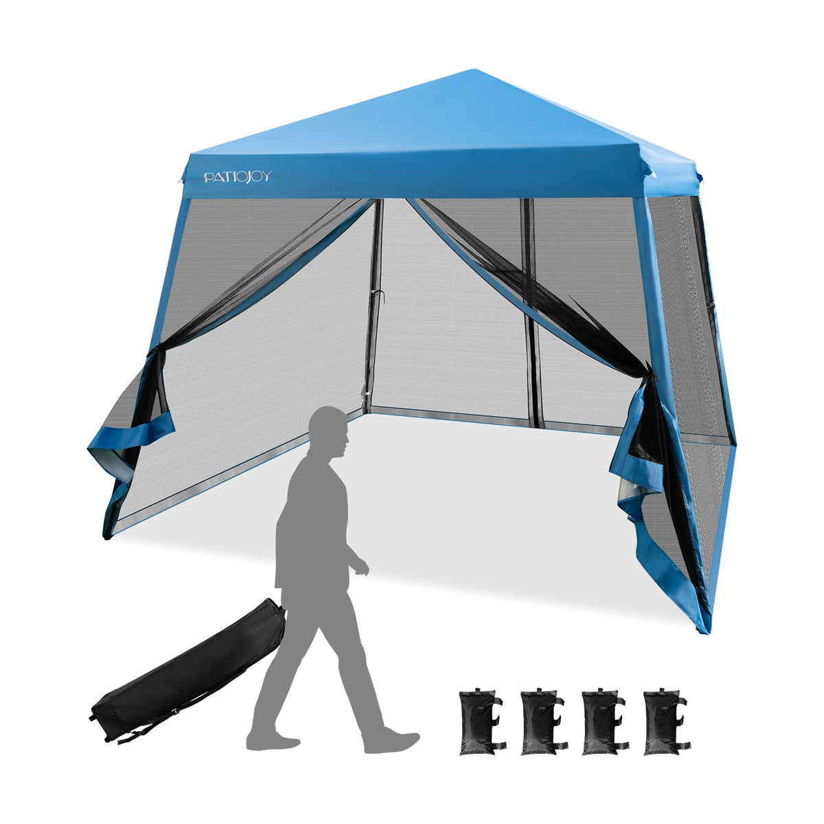 10 x 10 Feet Pop Up Canopy with with Mesh Sidewalls and Roller Bag