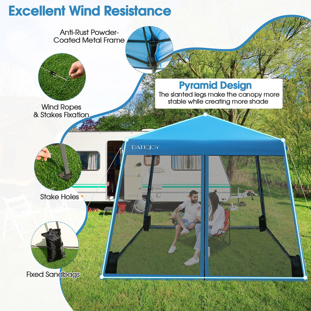 10 x 10 Feet Pop Up Canopy with with Mesh Sidewalls and Roller Bag