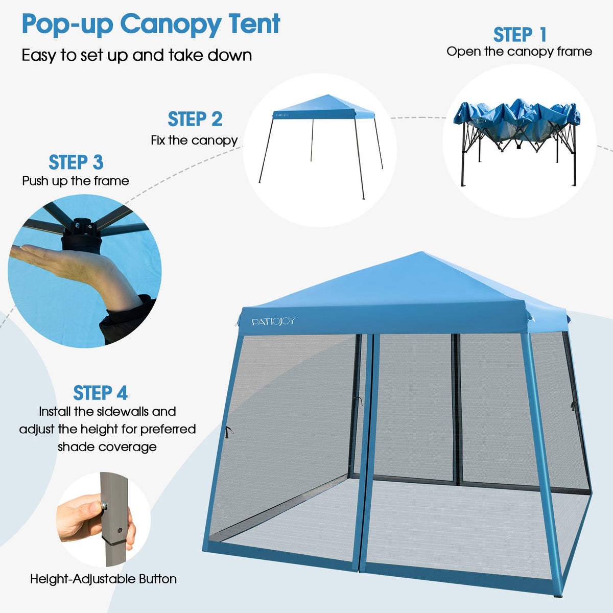 10 x 10 Feet Pop Up Canopy with with Mesh Sidewalls and Roller Bag