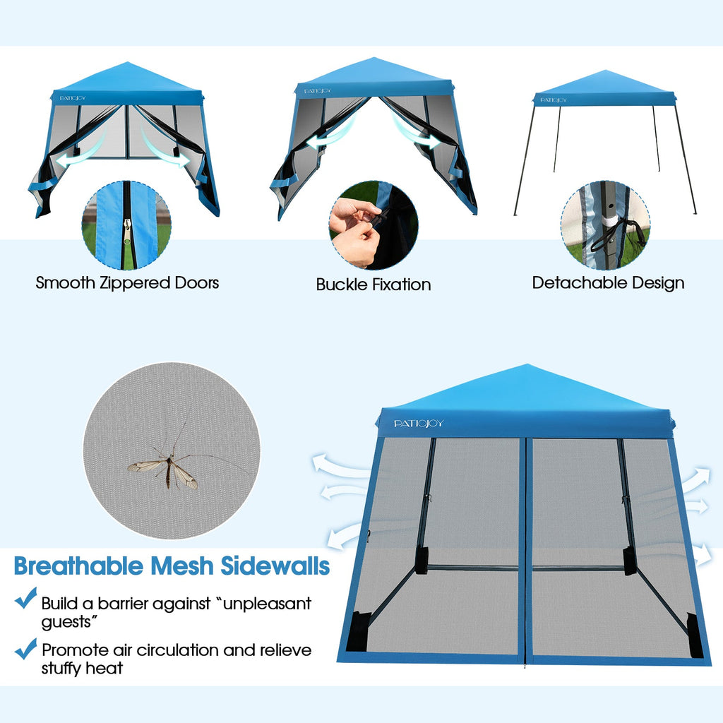 10 x 10 Feet Pop Up Canopy with with Mesh Sidewalls and Roller Bag