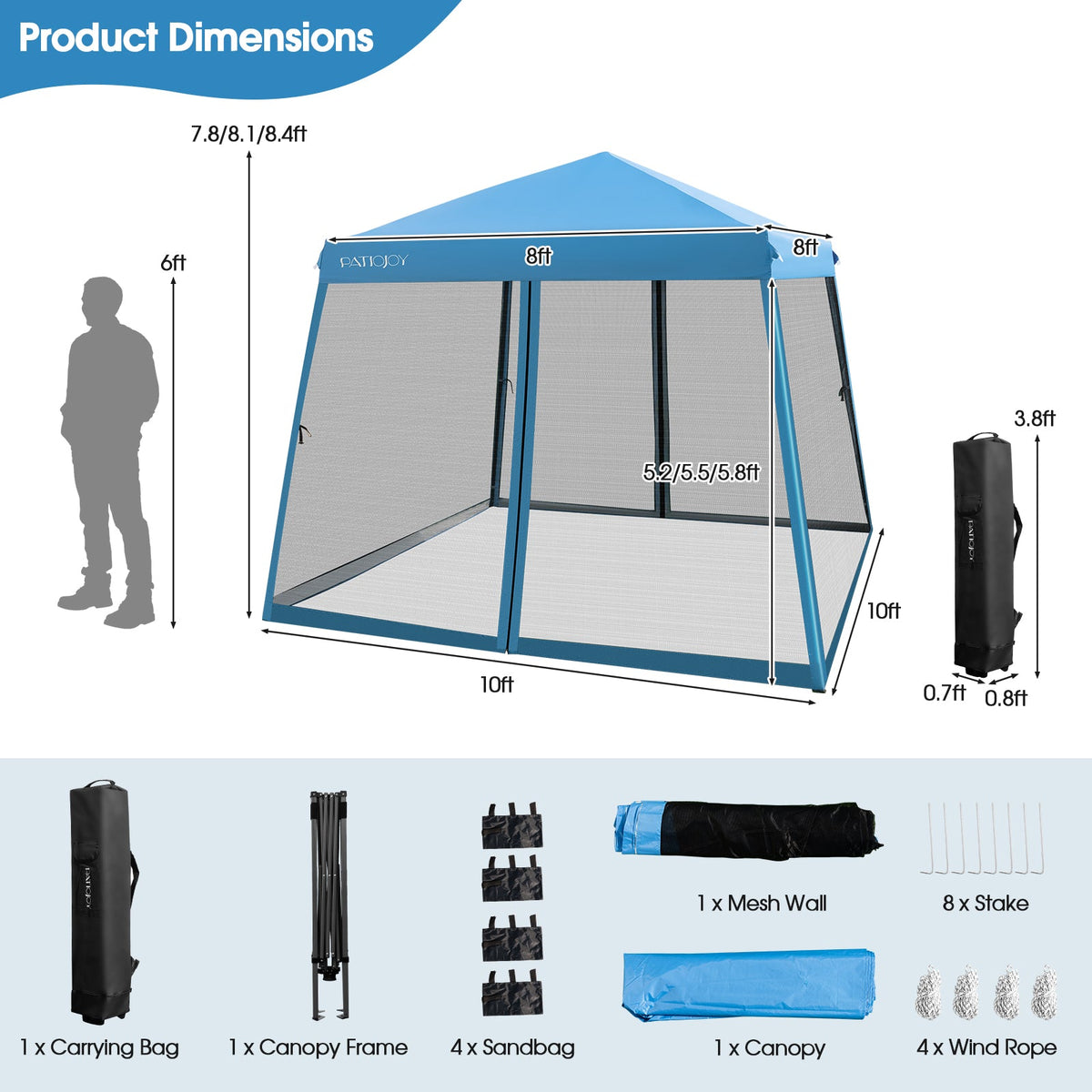 10 x 10 Feet Pop Up Canopy with with Mesh Sidewalls and Roller Bag