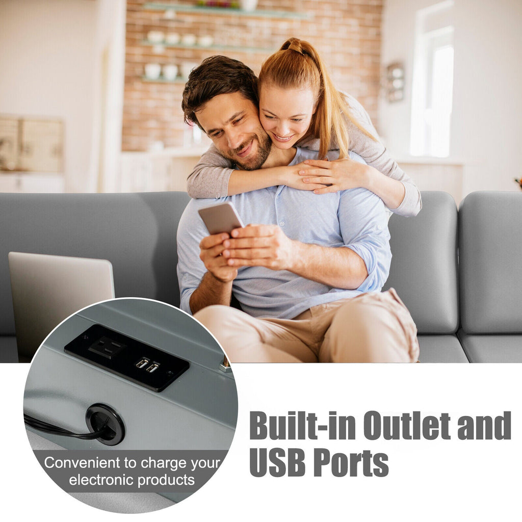 Modular L-shaped Sectional Sofa with Reversible Ottoman and 2 USB Ports