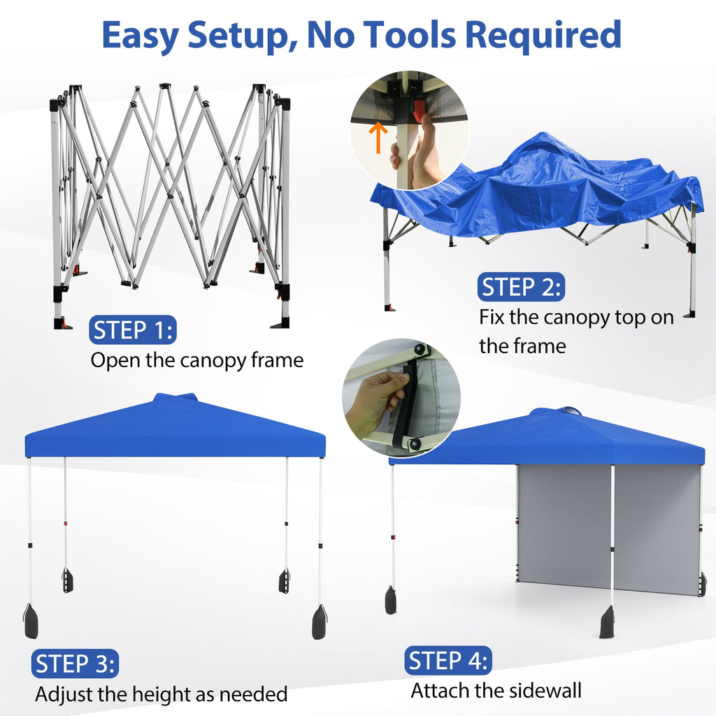 10 X 10 FT Pop up Canopy Tent with 1 Sidewall and Wheeled Bag