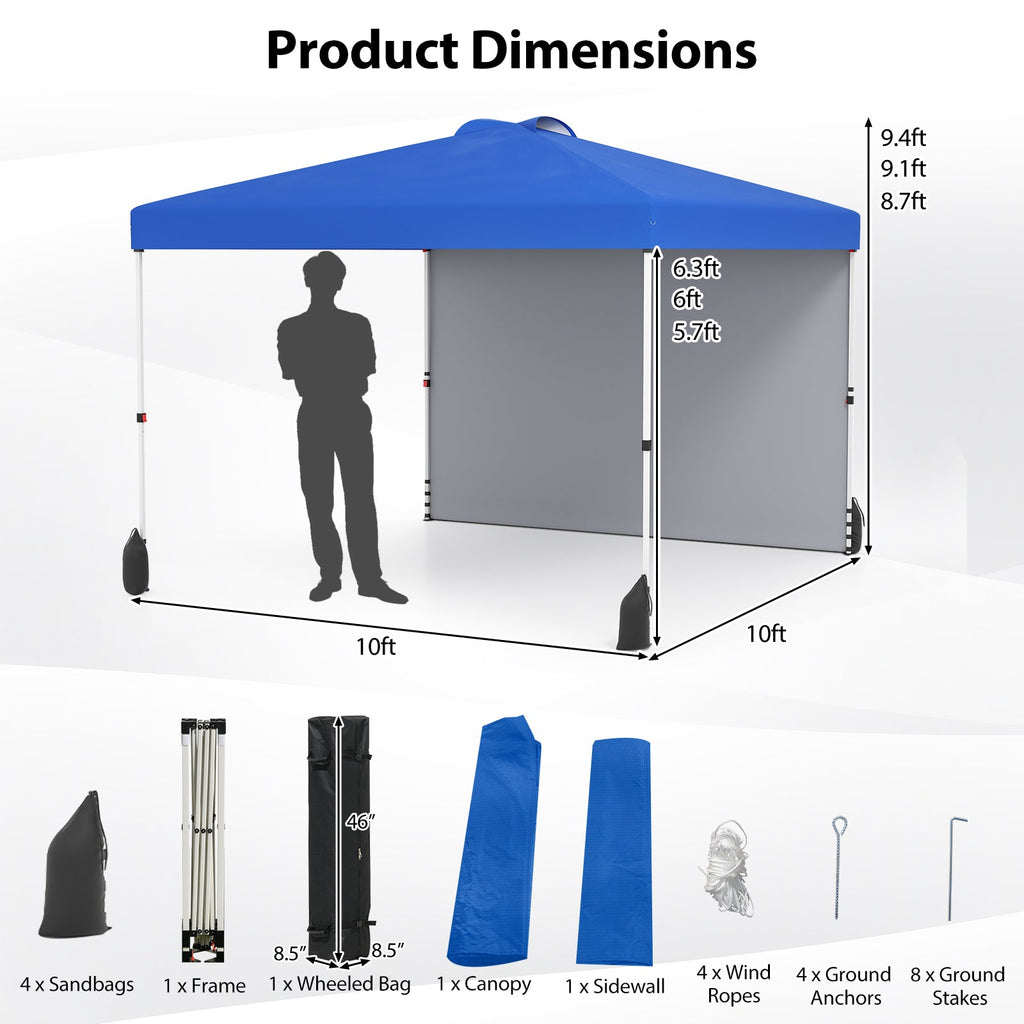 10 X 10 FT Pop up Canopy Tent with 1 Sidewall and Wheeled Bag