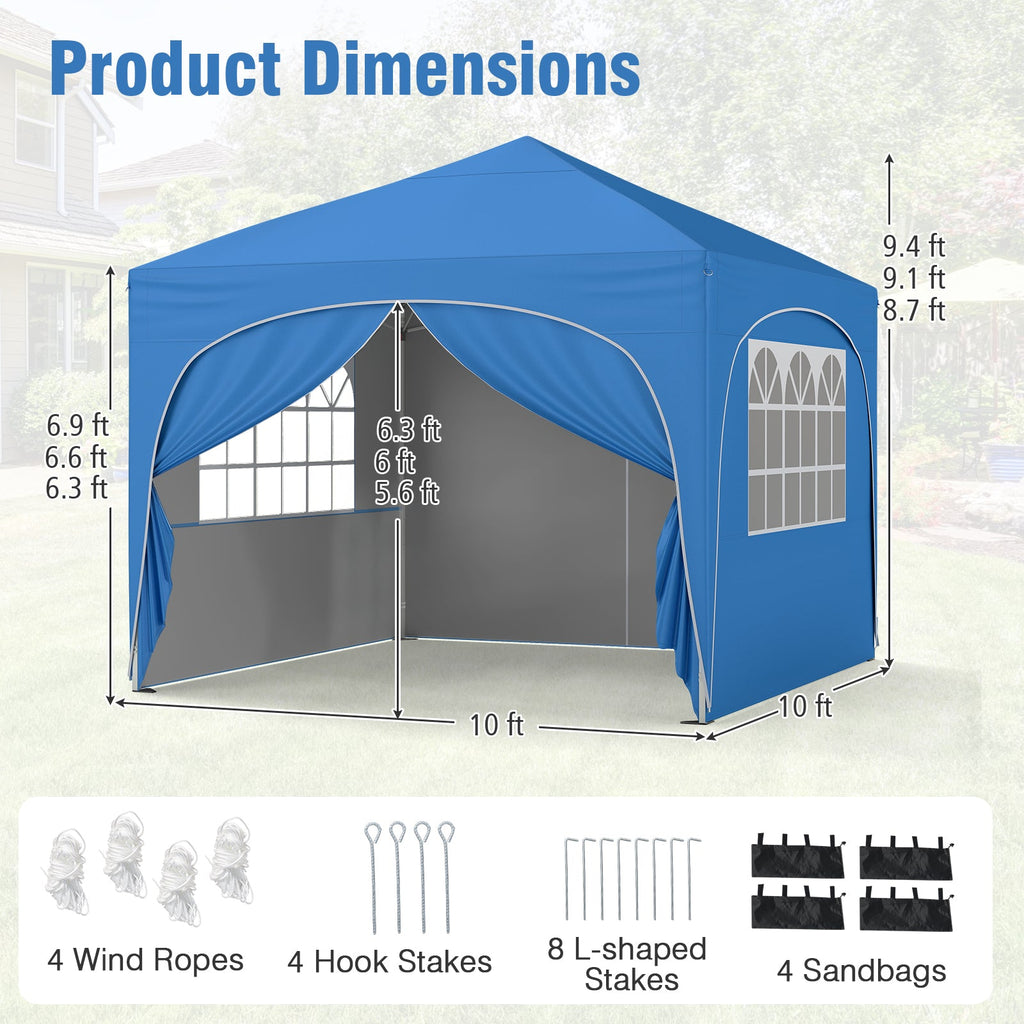 10 X 10 FT Pop up Canopy Tent with 4 Removable Sidewall
