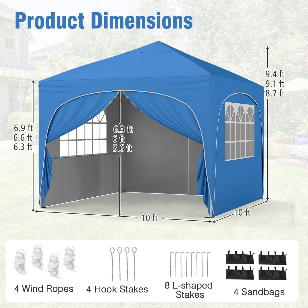 10 X 10 FT Pop up Canopy Tent with 4 Removable Sidewall