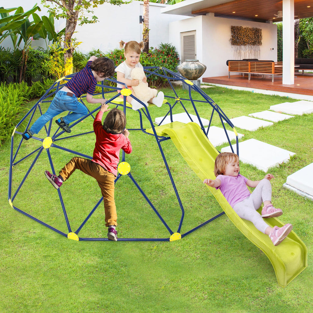 13.3 FT Climbing Dome Geometric Dome Climber with Extended Wavy Slide and 2 Rest Platforms-Multicolor
