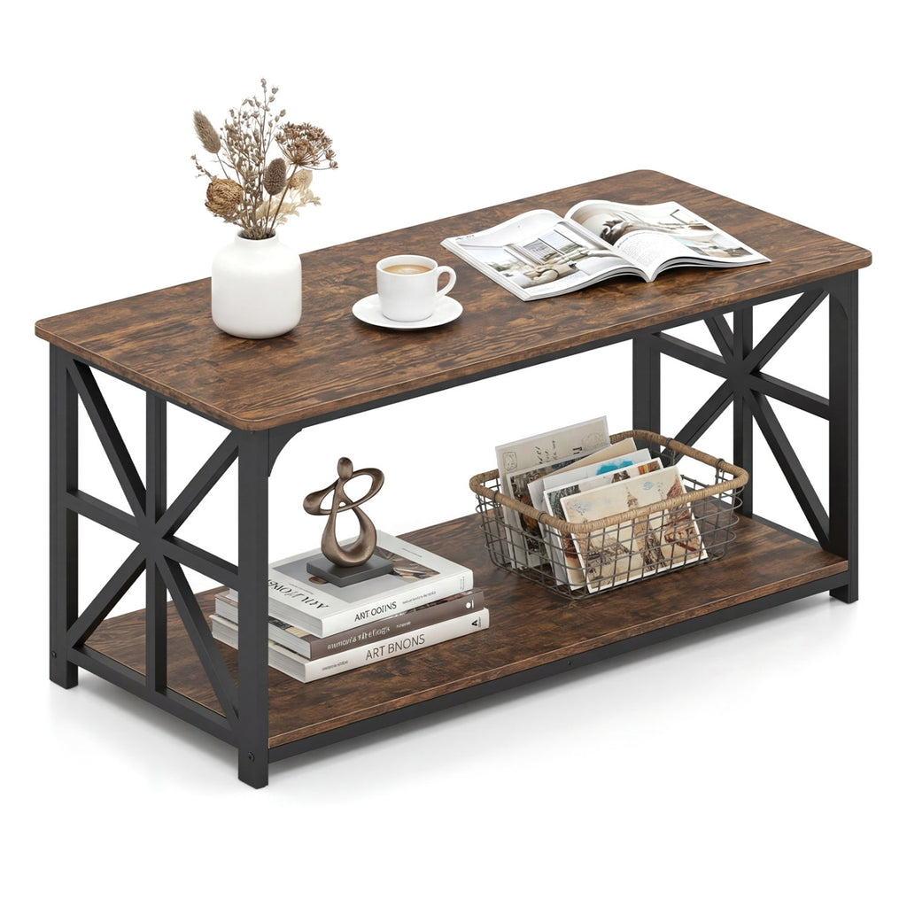 Coffee Table 2-Tier Center Table with Storage Shelf