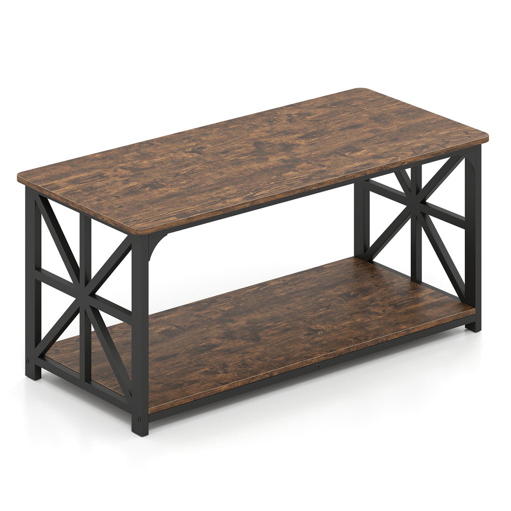 Coffee Table 2-Tier Center Table with Storage Shelf