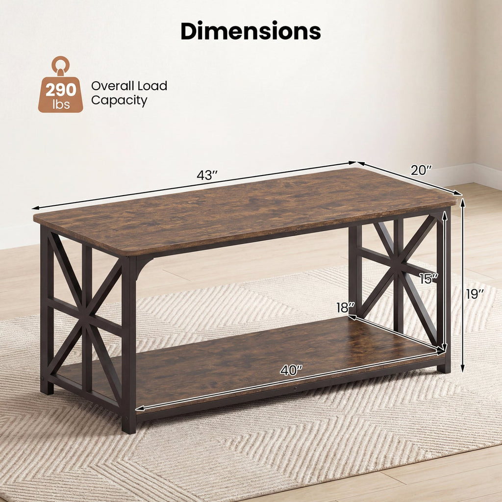 Coffee Table 2-Tier Center Table with Storage Shelf