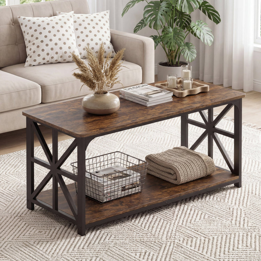 Coffee Table 2-Tier Center Table with Storage Shelf