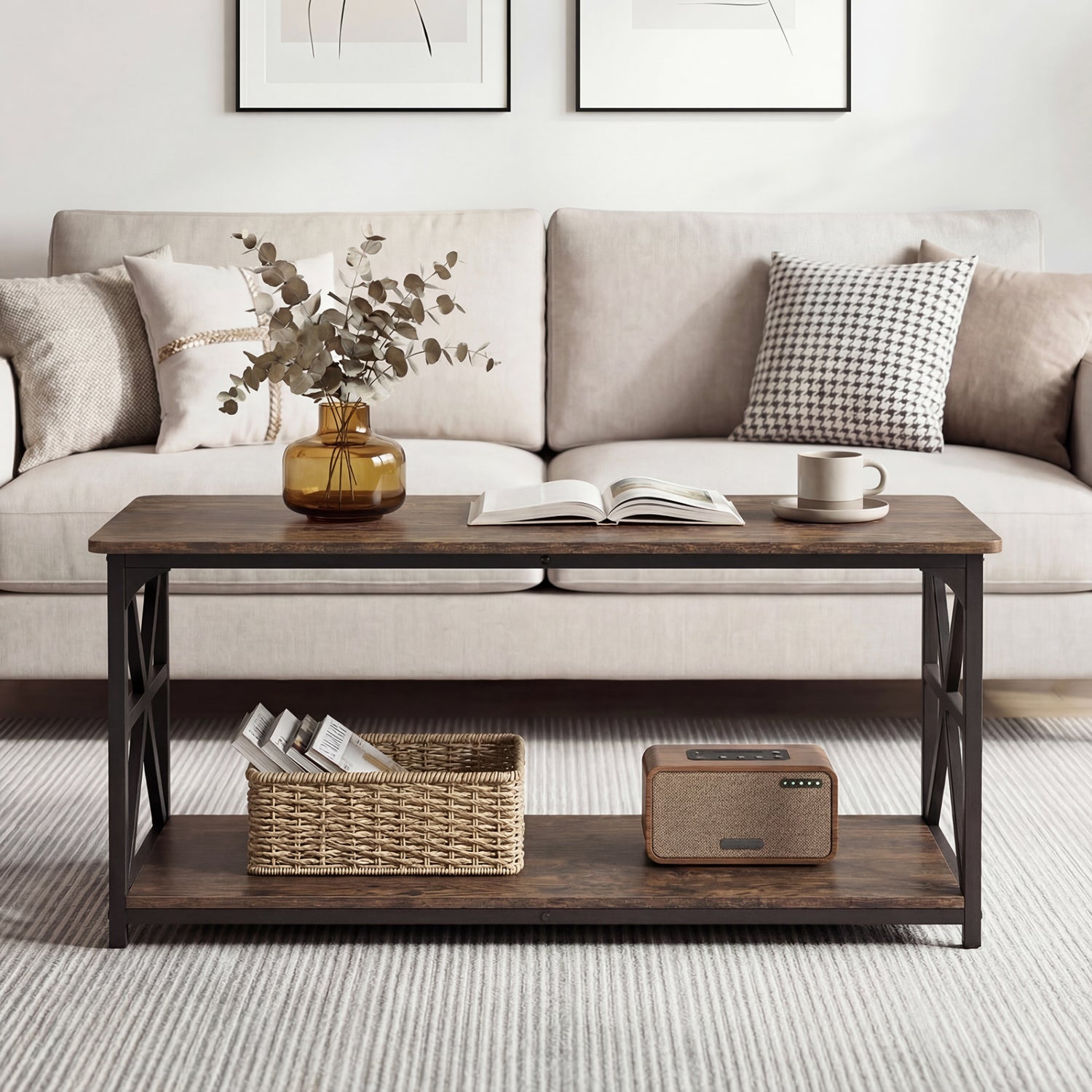 Coffee Table 2-Tier Center Table with Storage Shelf