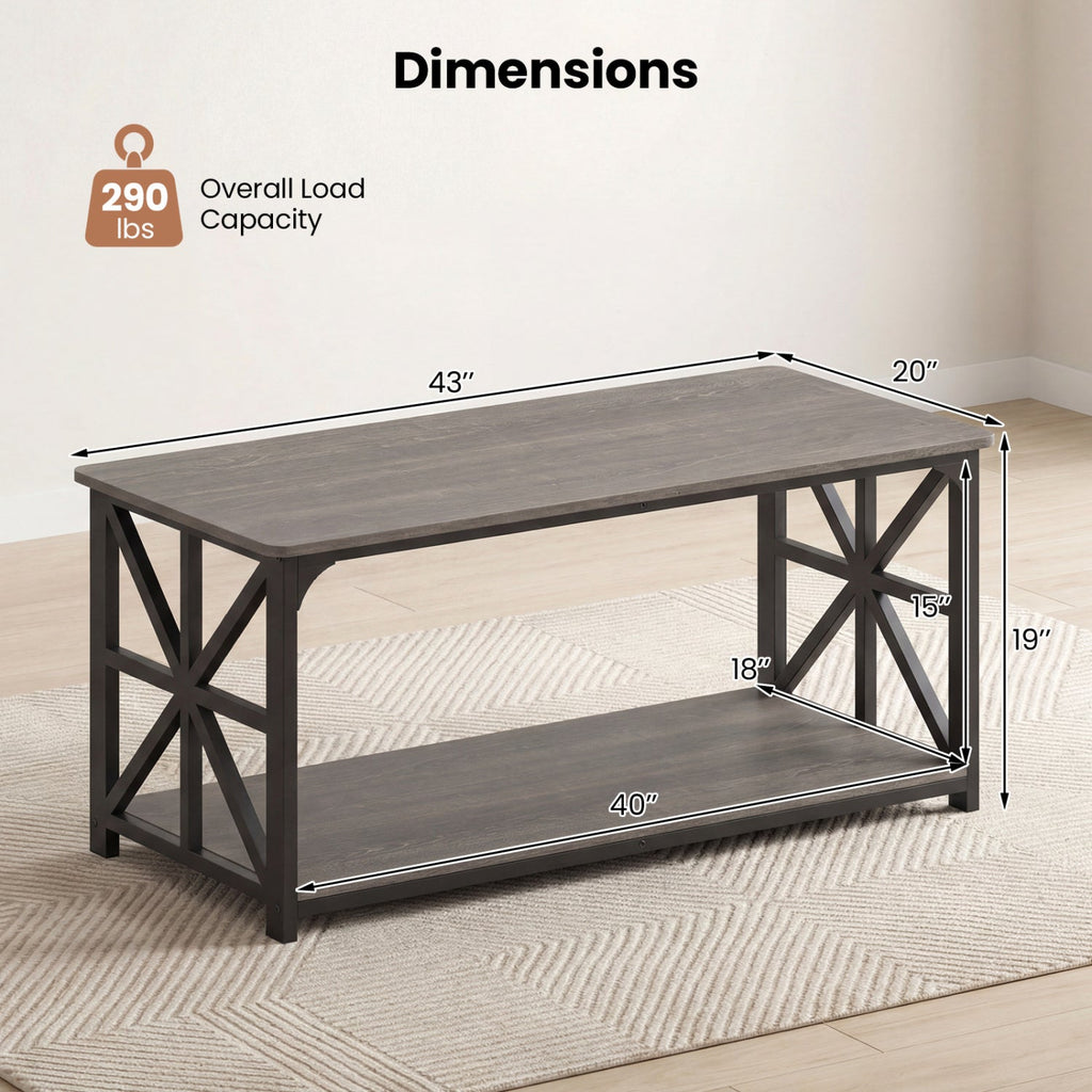 Coffee Table 2-Tier Center Table with Storage Shelf