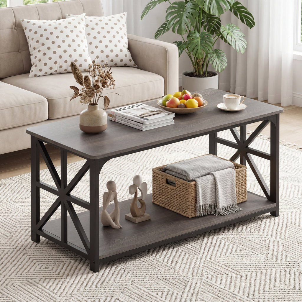 Coffee Table 2-Tier Center Table with Storage Shelf