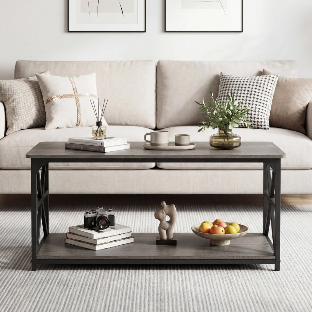 Coffee Table 2-Tier Center Table with Storage Shelf