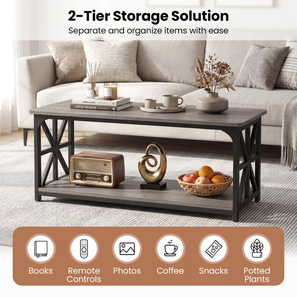 Coffee Table 2-Tier Center Table with Storage Shelf