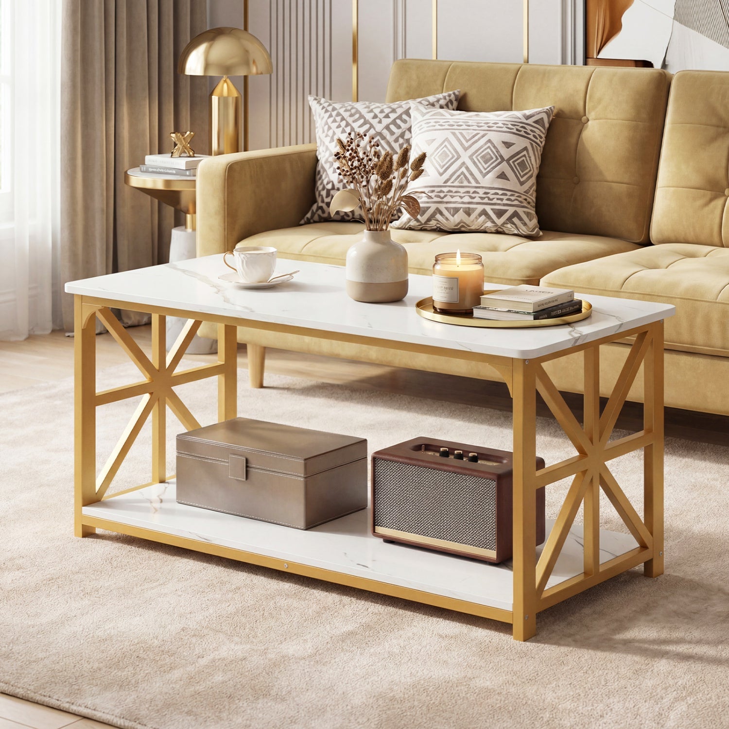 Coffee Table 2-Tier Center Table with Storage Shelf