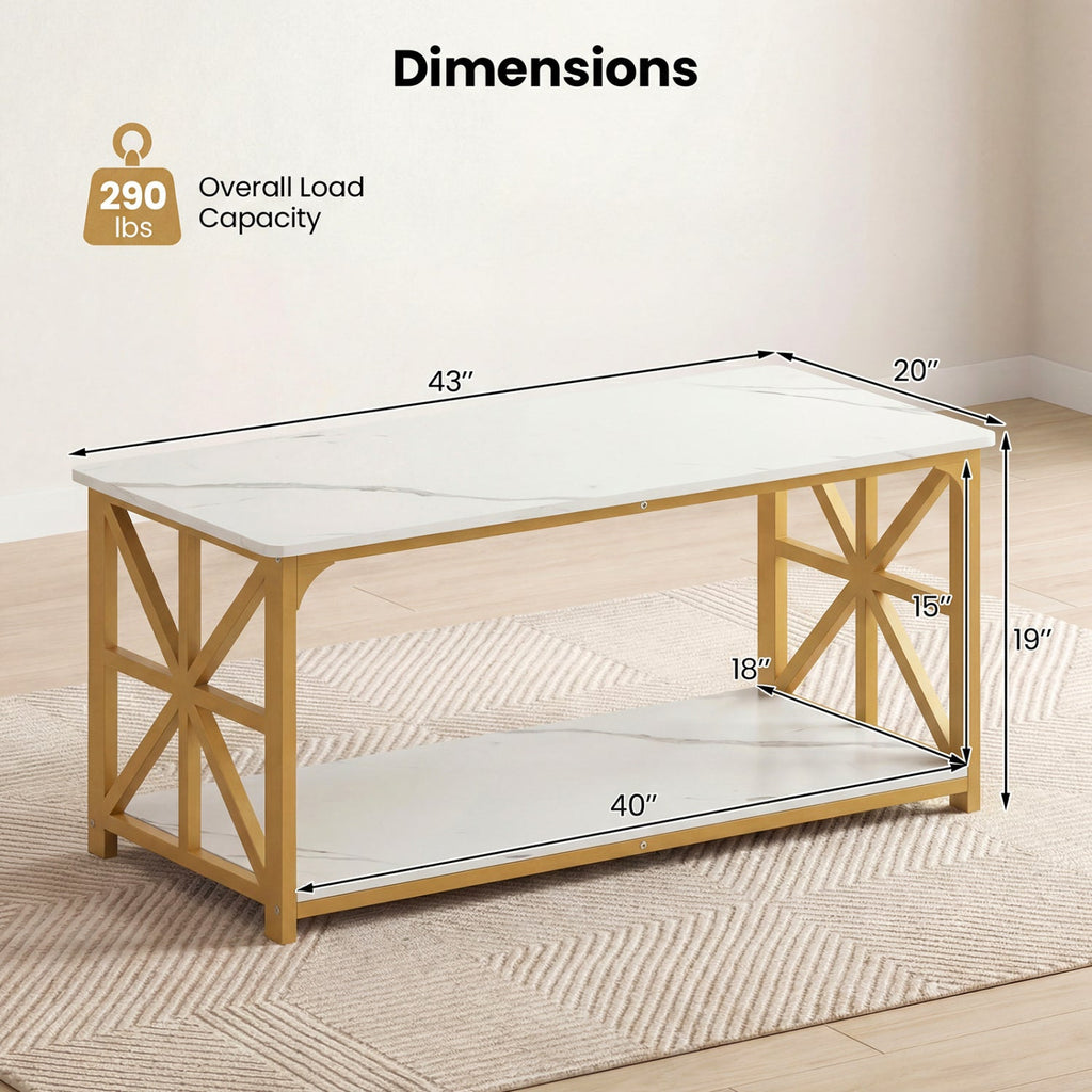 Coffee Table 2-Tier Center Table with Storage Shelf