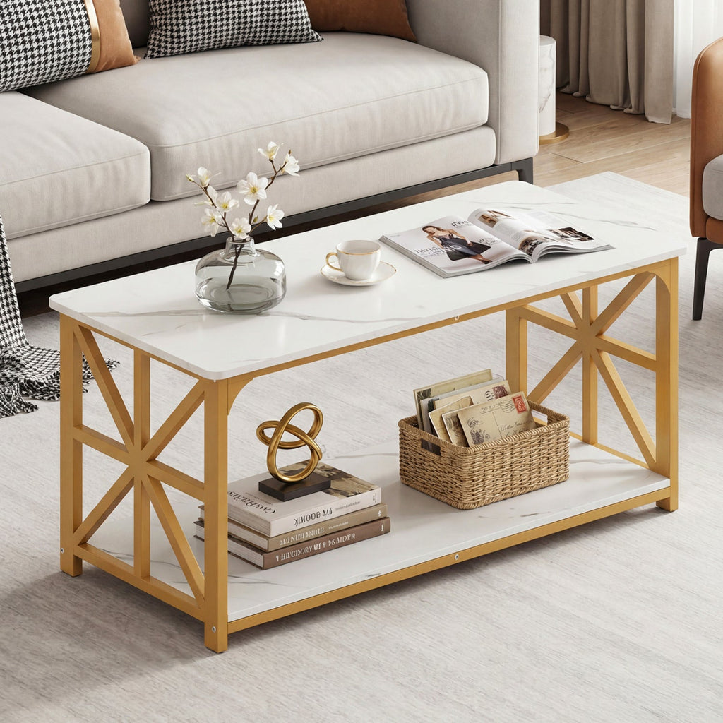 Coffee Table 2-Tier Center Table with Storage Shelf