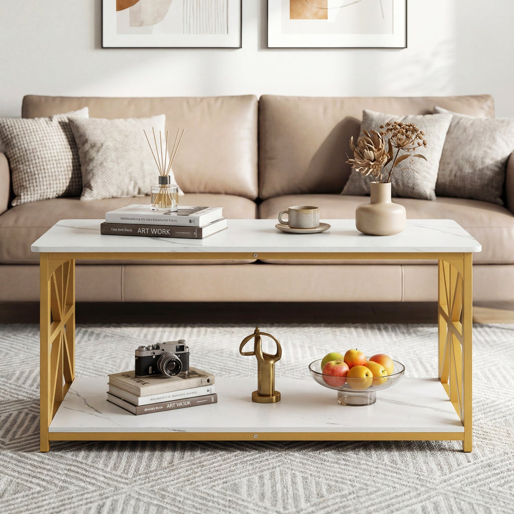 Coffee Table 2-Tier Center Table with Storage Shelf