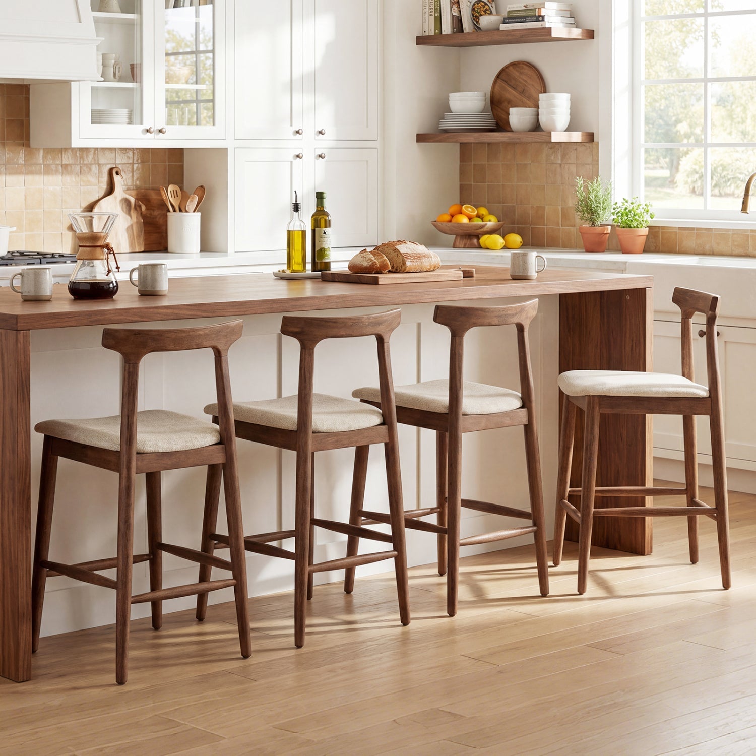 Counter Height Bar Stools 24 Inch Solid Wood Kitchen Island Chairs with Curved Backs