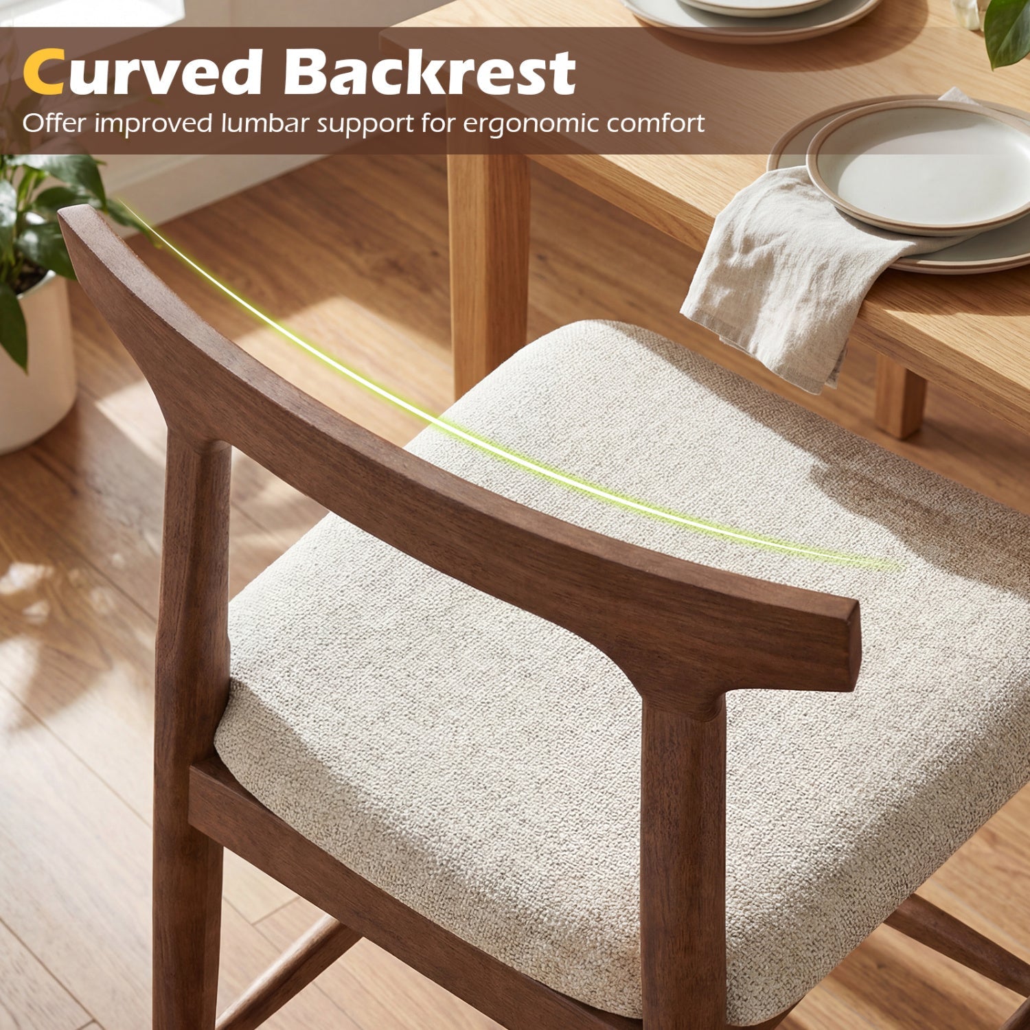 Counter Height Bar Stools 24 Inch Solid Wood Kitchen Island Chairs with Curved Backs
