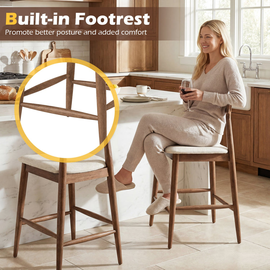 Counter Height Bar Stools 24 Inch Solid Wood Kitchen Island Chairs with Curved Backs