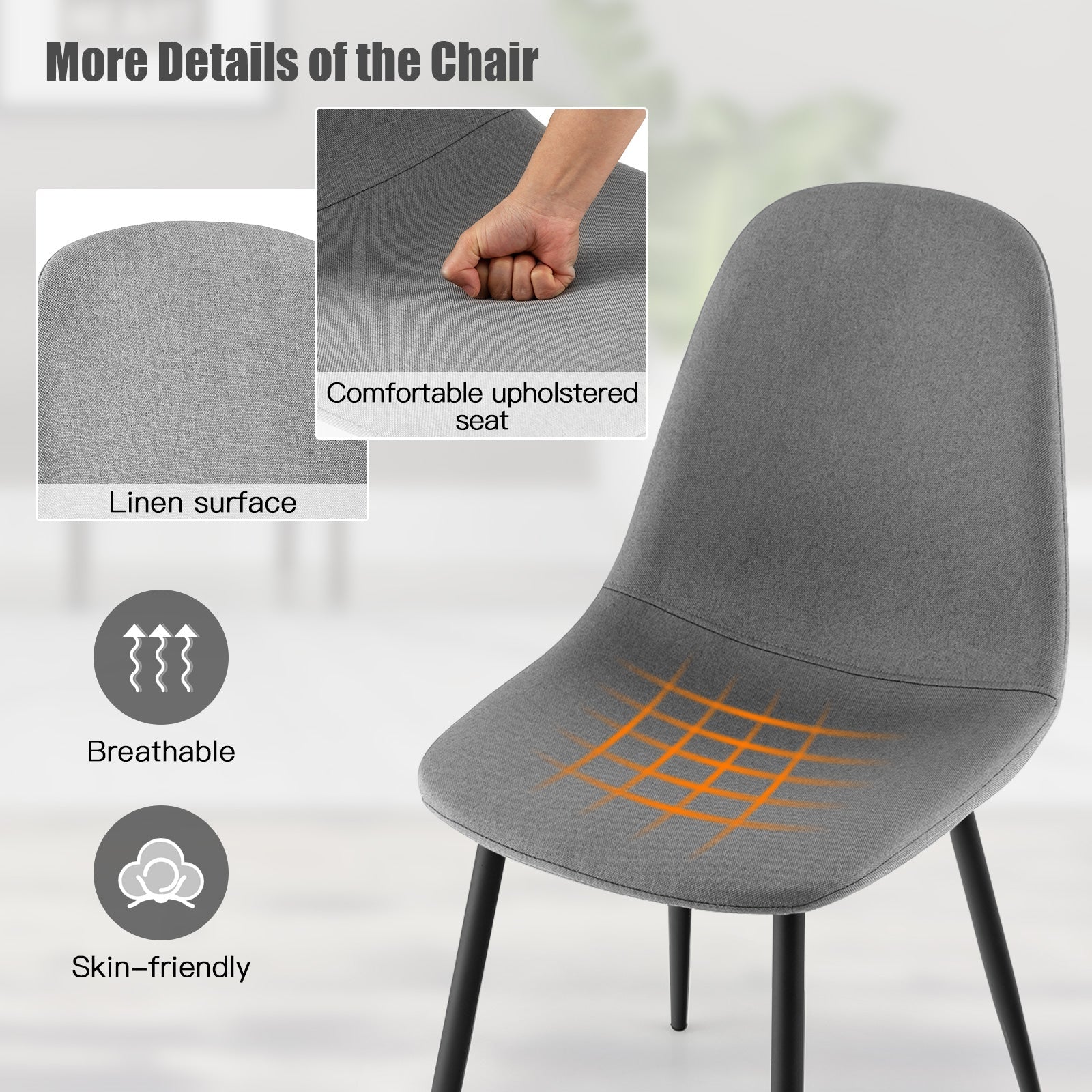 Dining Chairs Set of 4 with Black Metal Legs-Gray