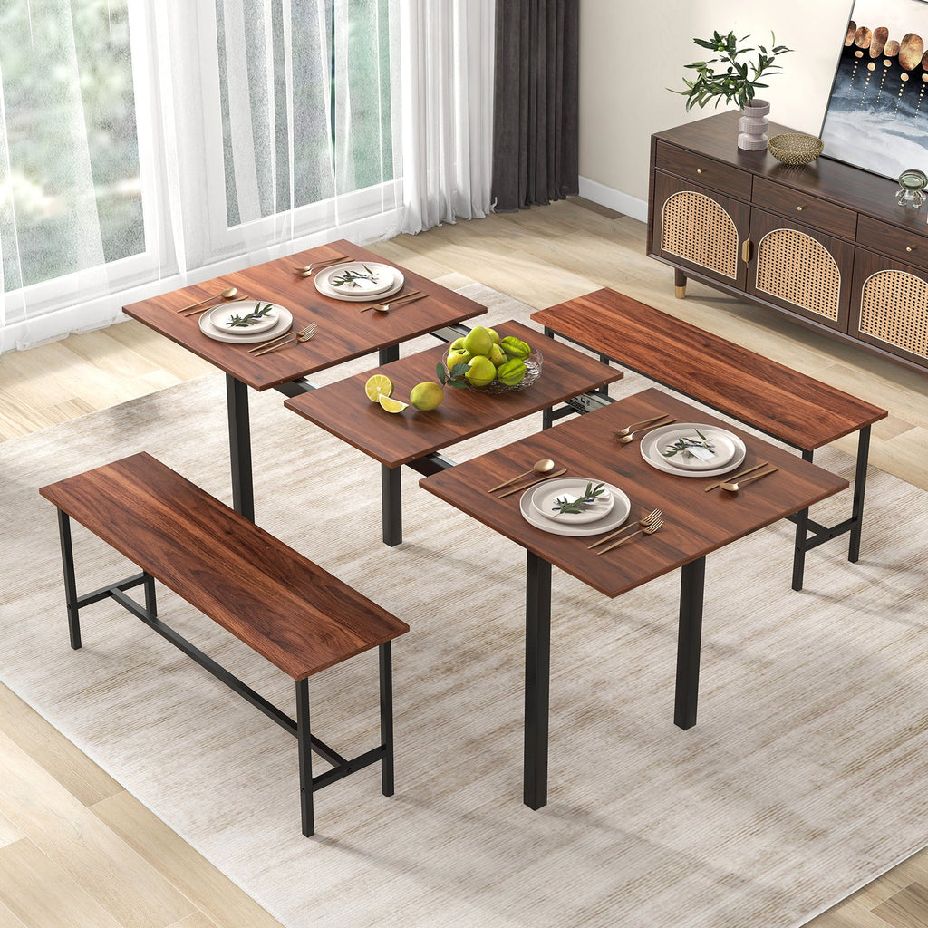 3-Piece Extendable Dining Table Set with 2 Benches
