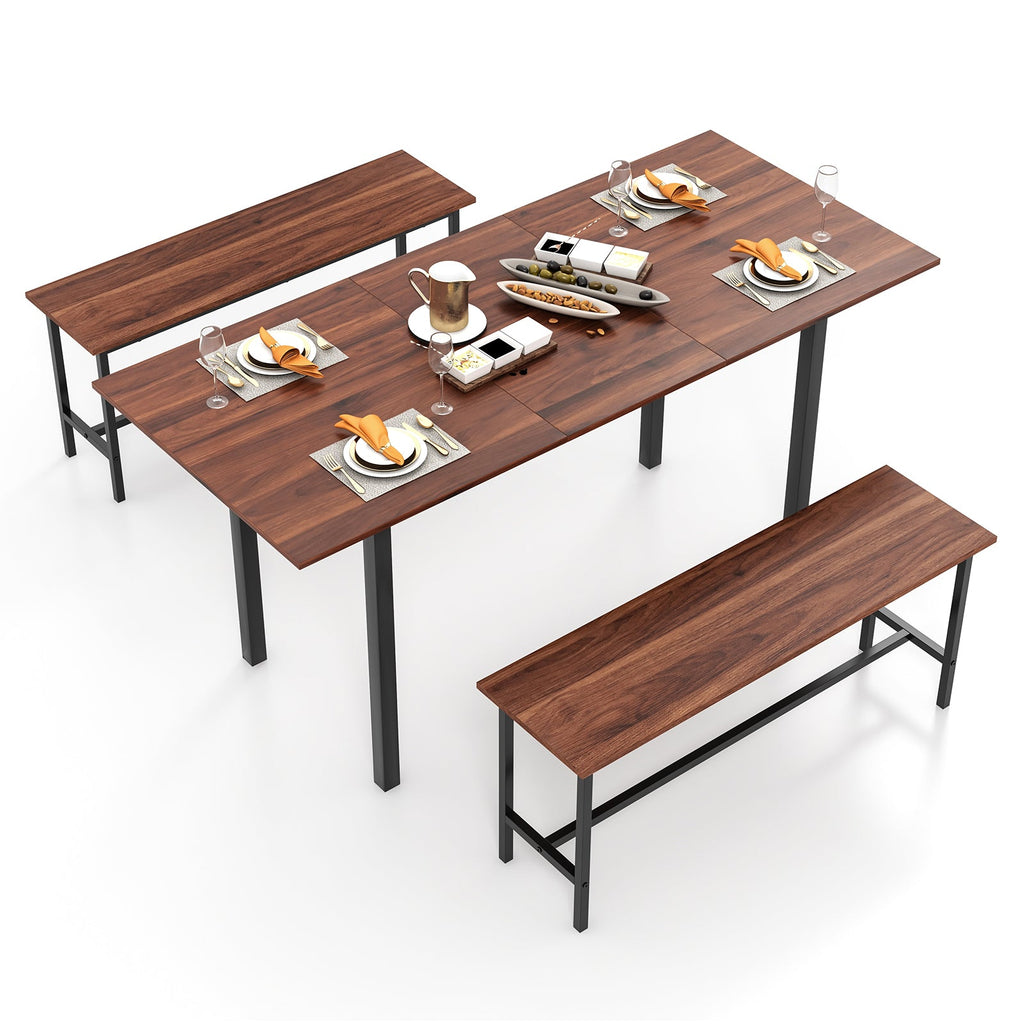 3-Piece Extendable Dining Table Set with 2 Benches