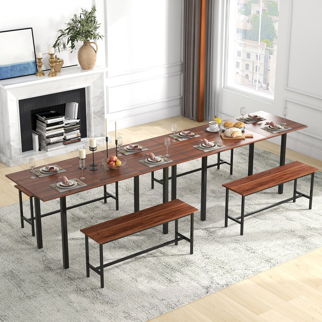 3-Piece Extendable Dining Table Set with 2 Benches